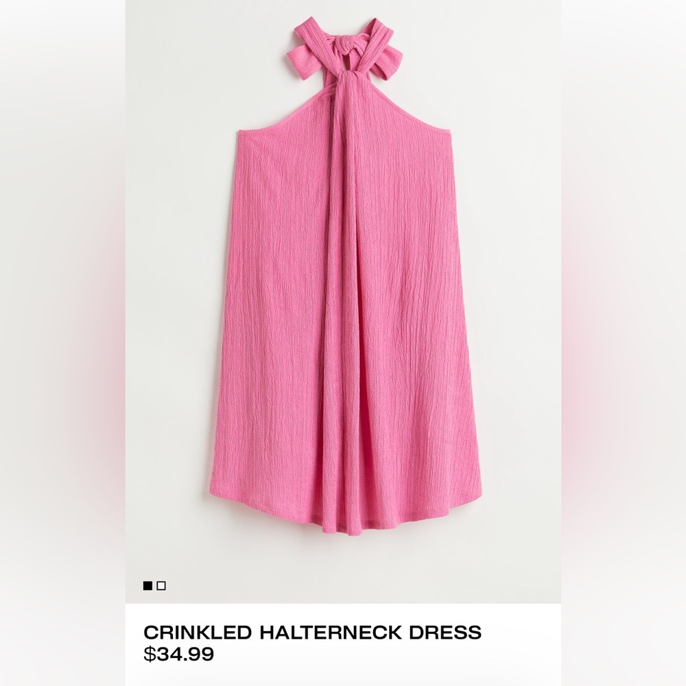 H&M Crinkled Halter-neck Dress Pink
